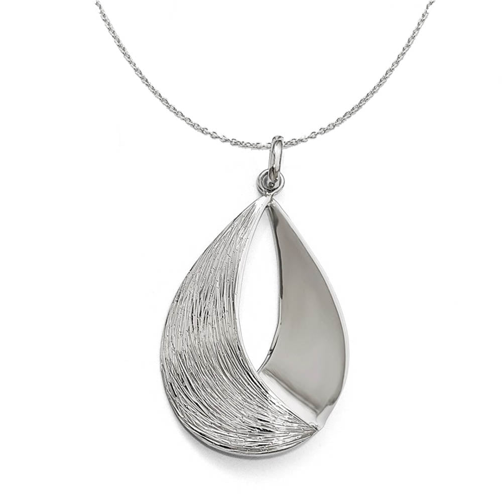 Sterling Silver Polished and Textured Teardrop 25 x 42mm Necklace, Item N16209 by The Black Bow Jewelry Co.