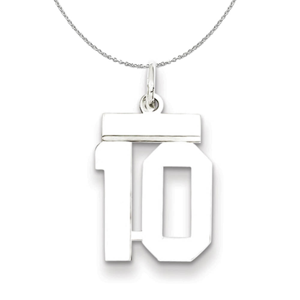 Silver, Athletic Collection Medium Polished Number 10 Necklace, Item N16219 by The Black Bow Jewelry Co.