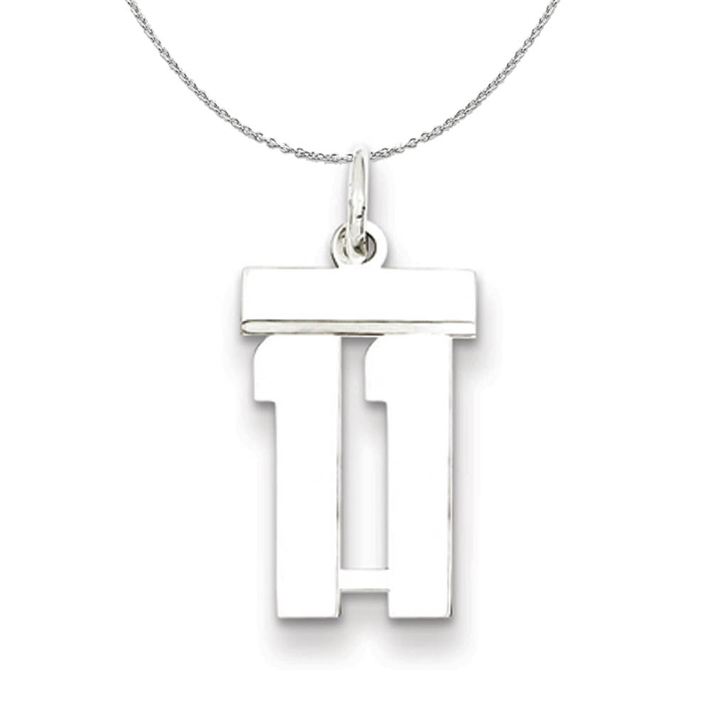 Silver, Athletic Collection Medium Polished Number 11 Necklace, Item N16220 by The Black Bow Jewelry Co.
