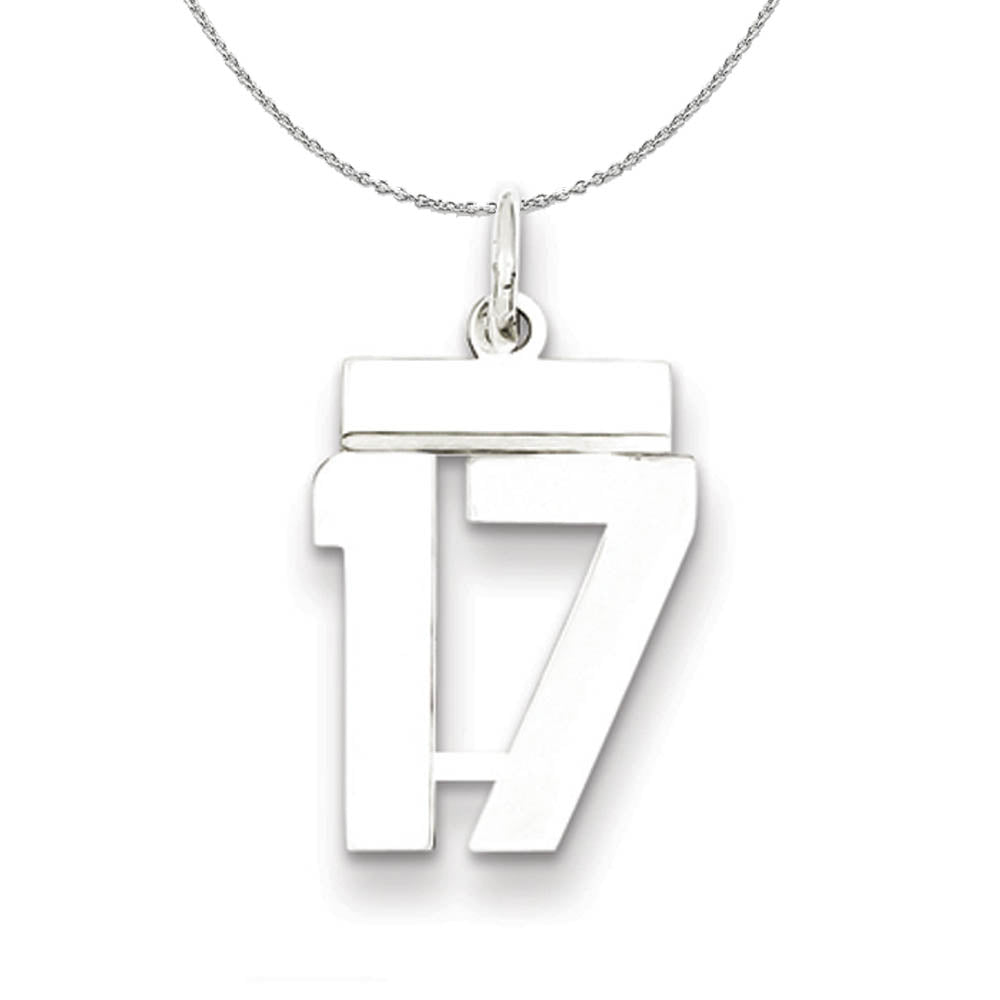 Silver, Athletic Collection Medium Polished Number 17 Necklace, Item N16226 by The Black Bow Jewelry Co.