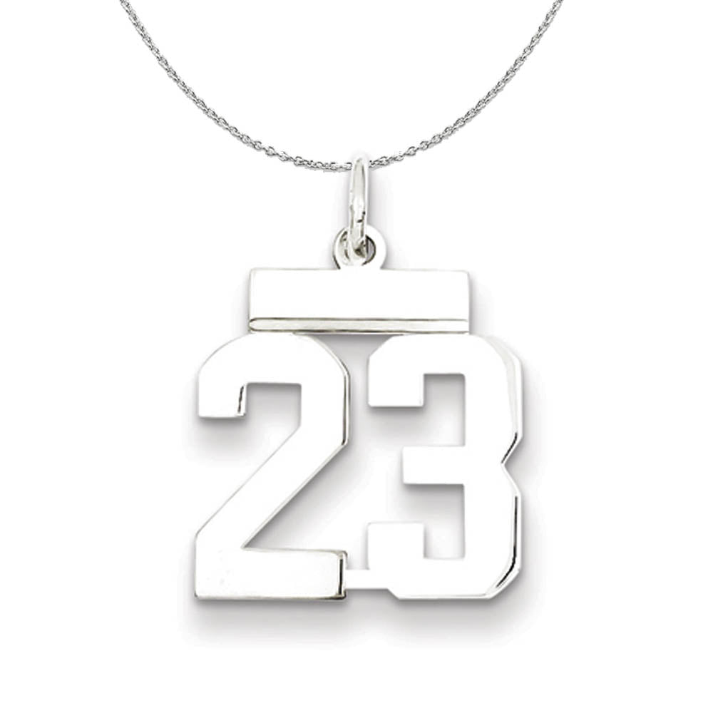 Silver, Athletic Collection Medium Polished Number 23 Necklace, Item N16233 by The Black Bow Jewelry Co.