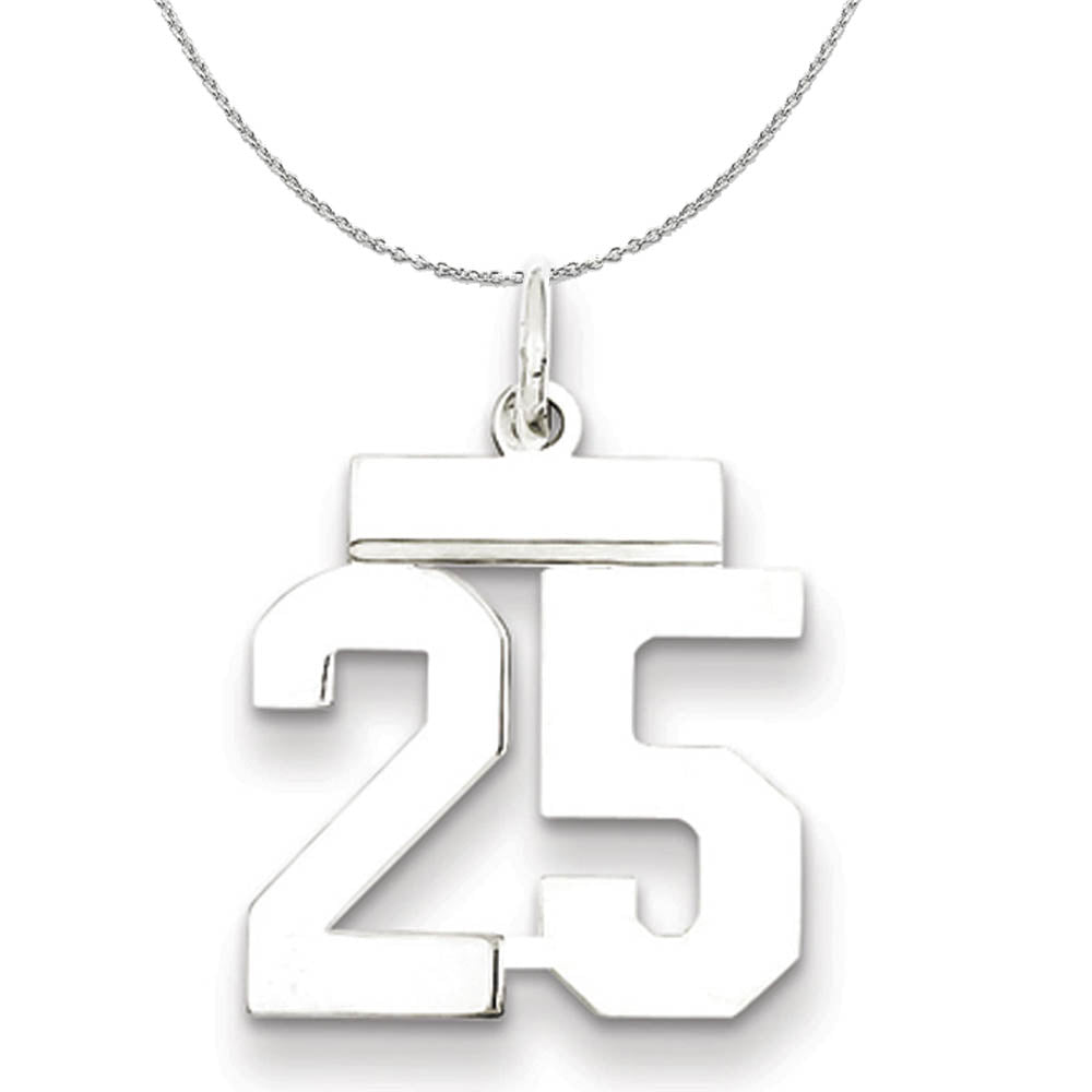 Silver, Athletic Collection Medium Polished Number 25 Necklace, Item N16235 by The Black Bow Jewelry Co.