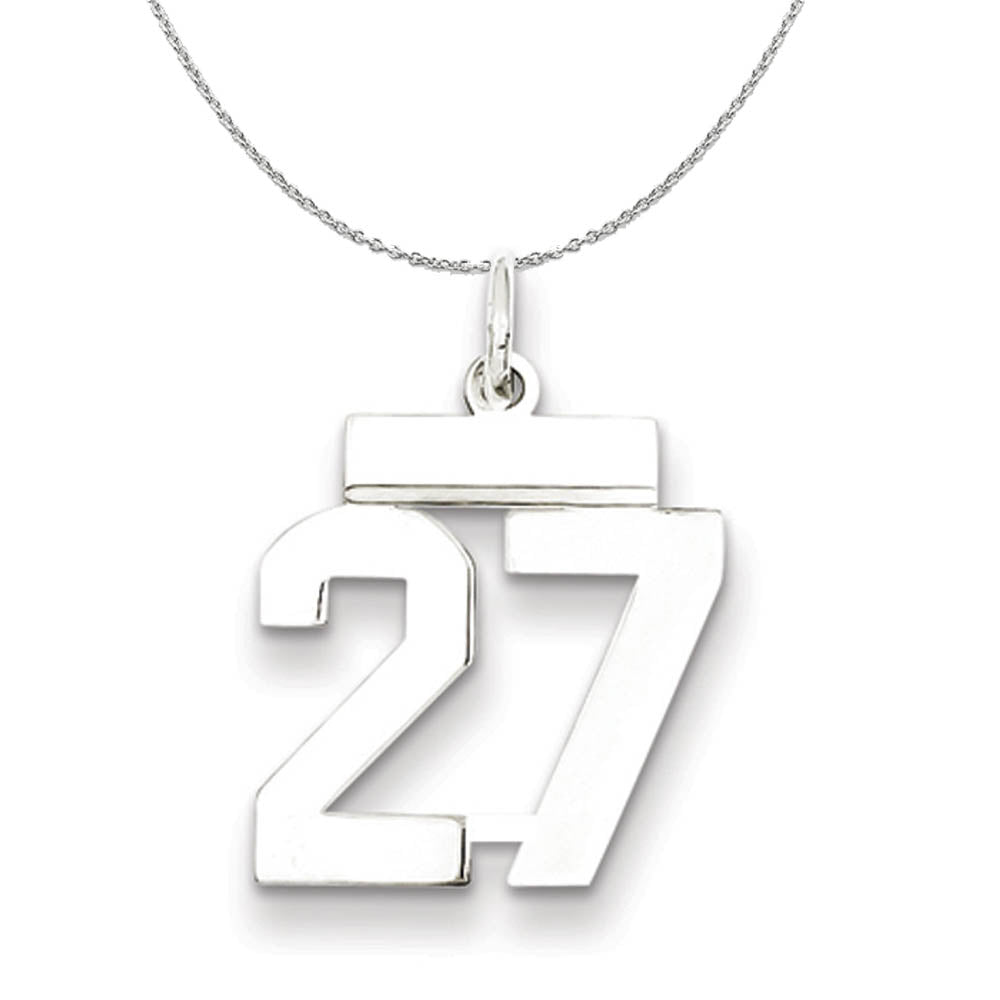 Silver, Athletic Collection Medium Polished Number 27 Necklace, Item N16237 by The Black Bow Jewelry Co.