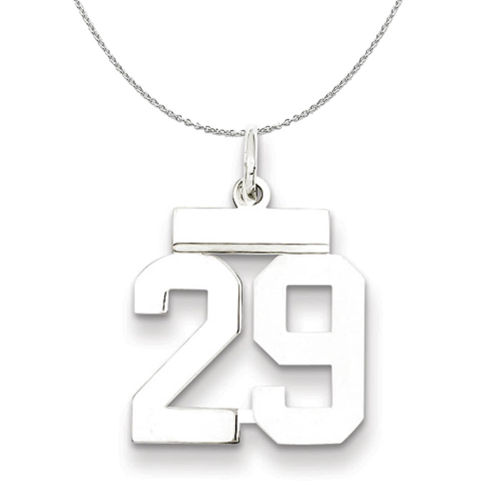 Silver, Athletic Collection Medium Polished Number 29 Necklace, Item N16239 by The Black Bow Jewelry Co.