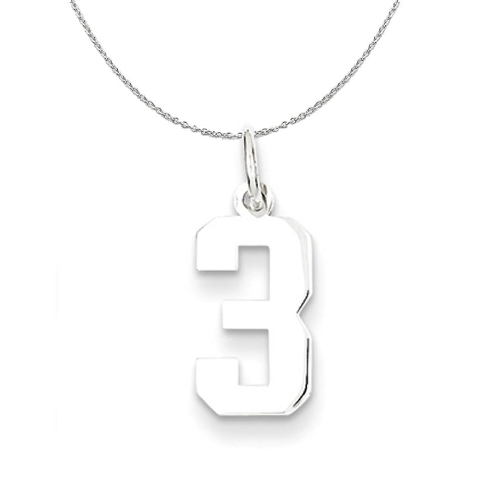 Sterling Silver, Athletic Collection Medium Polished Number 3 Necklace, Item N16240 by The Black Bow Jewelry Co.