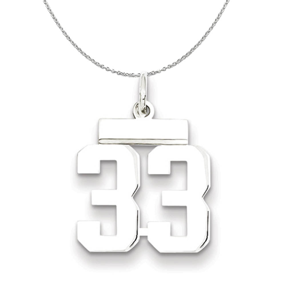 Silver, Athletic Collection Medium Polished Number 33 Necklace, Item N16244 by The Black Bow Jewelry Co.