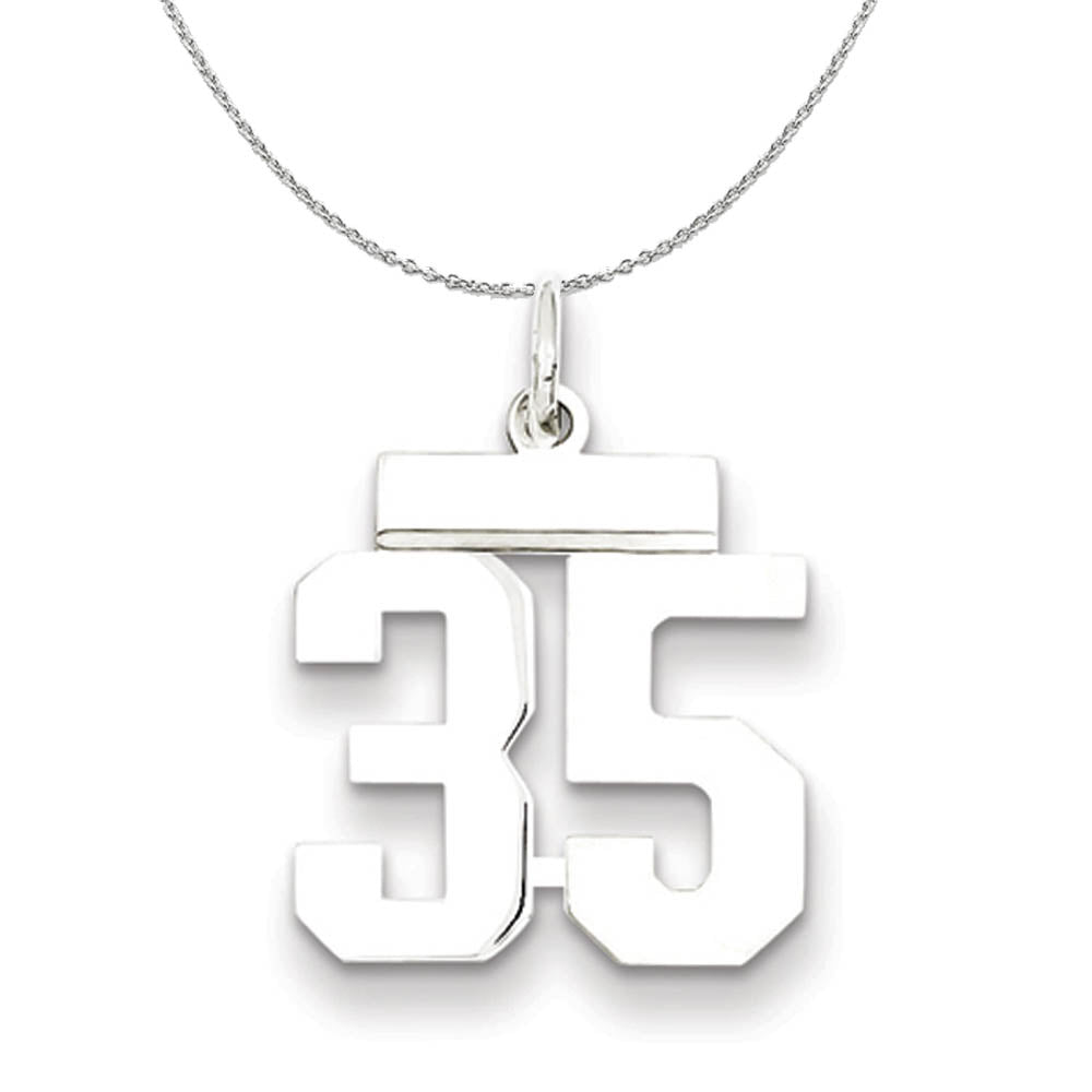 Silver, Athletic Collection Medium Polished Number 35 Necklace, Item N16246 by The Black Bow Jewelry Co.