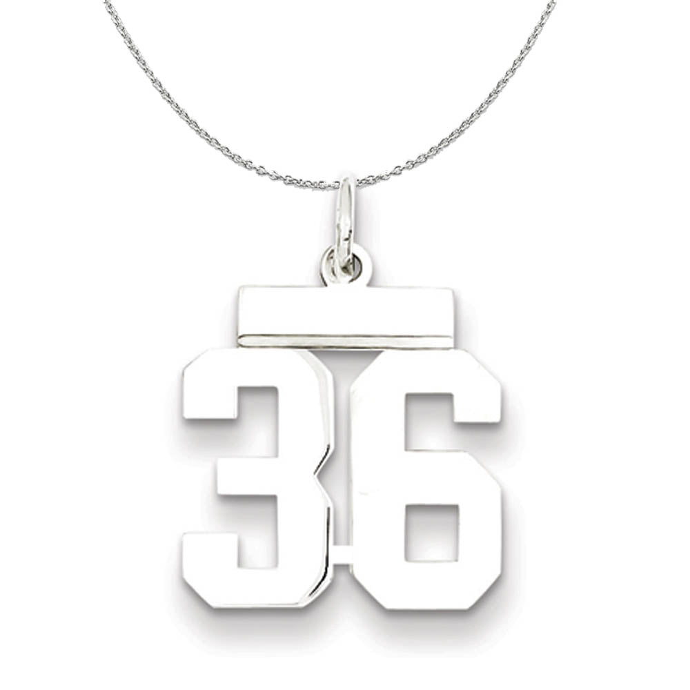 Silver, Athletic Collection Medium Polished Number 36 Necklace, Item N16247 by The Black Bow Jewelry Co.