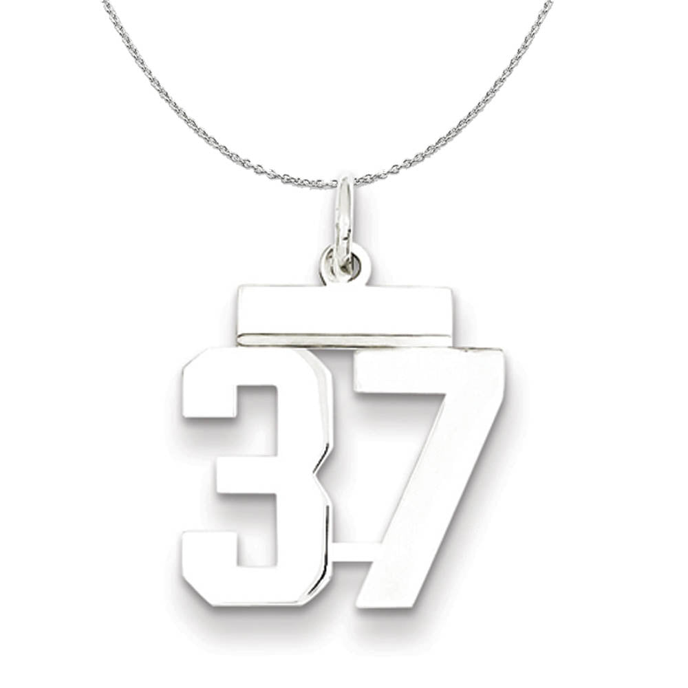 Silver, Athletic Collection Medium Polished Number 37 Necklace, Item N16248 by The Black Bow Jewelry Co.