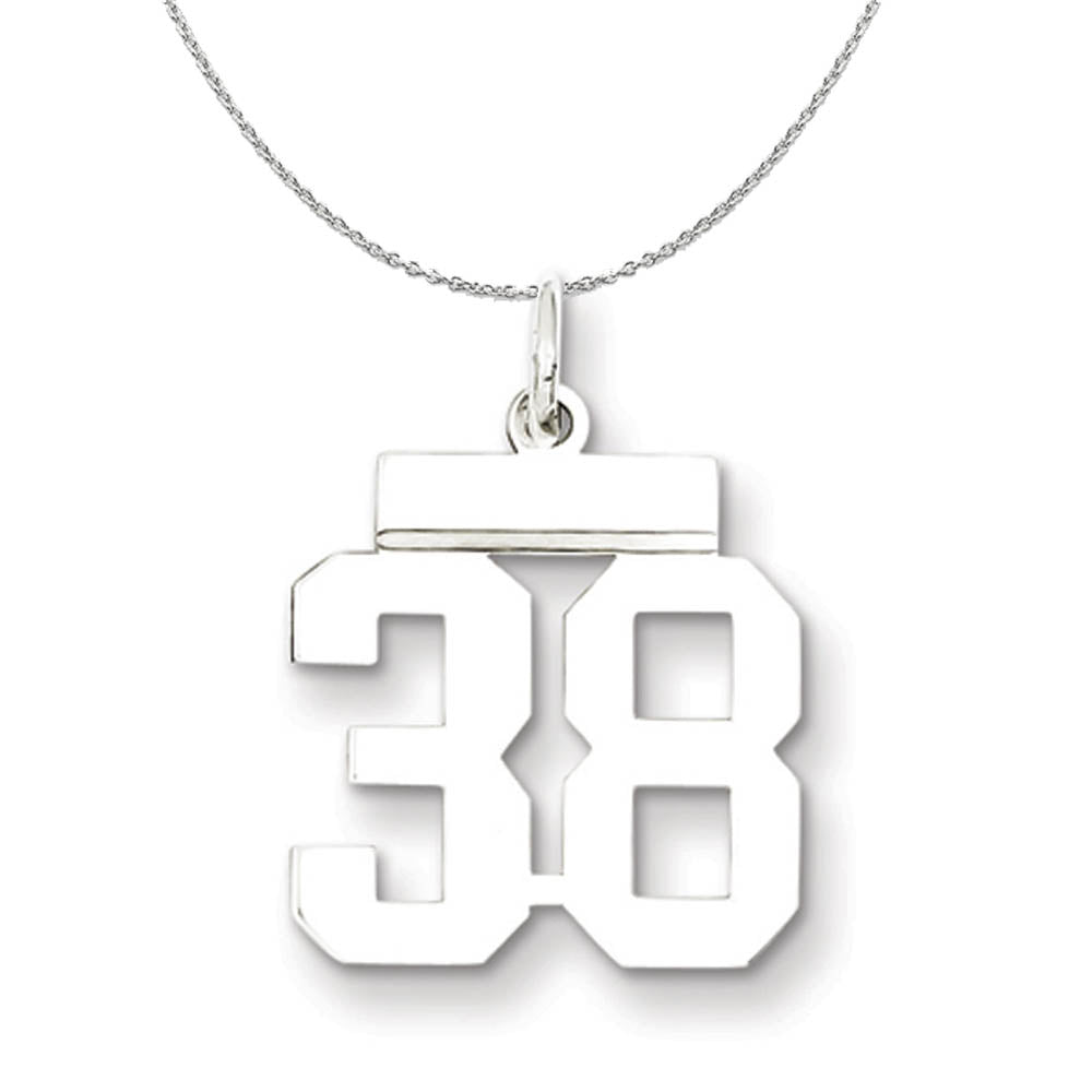 Silver, Athletic Collection Medium Polished Number 38 Necklace, Item N16249 by The Black Bow Jewelry Co.