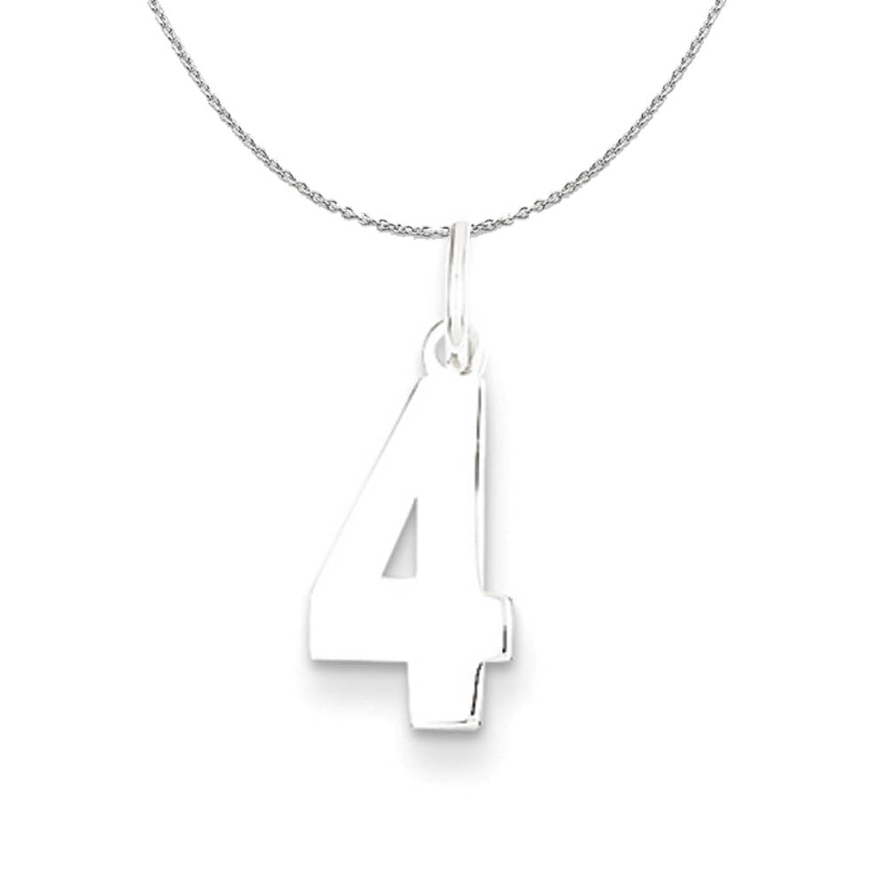 Sterling Silver, Athletic Collection Medium Polished Number 4 Necklace, Item N16251 by The Black Bow Jewelry Co.