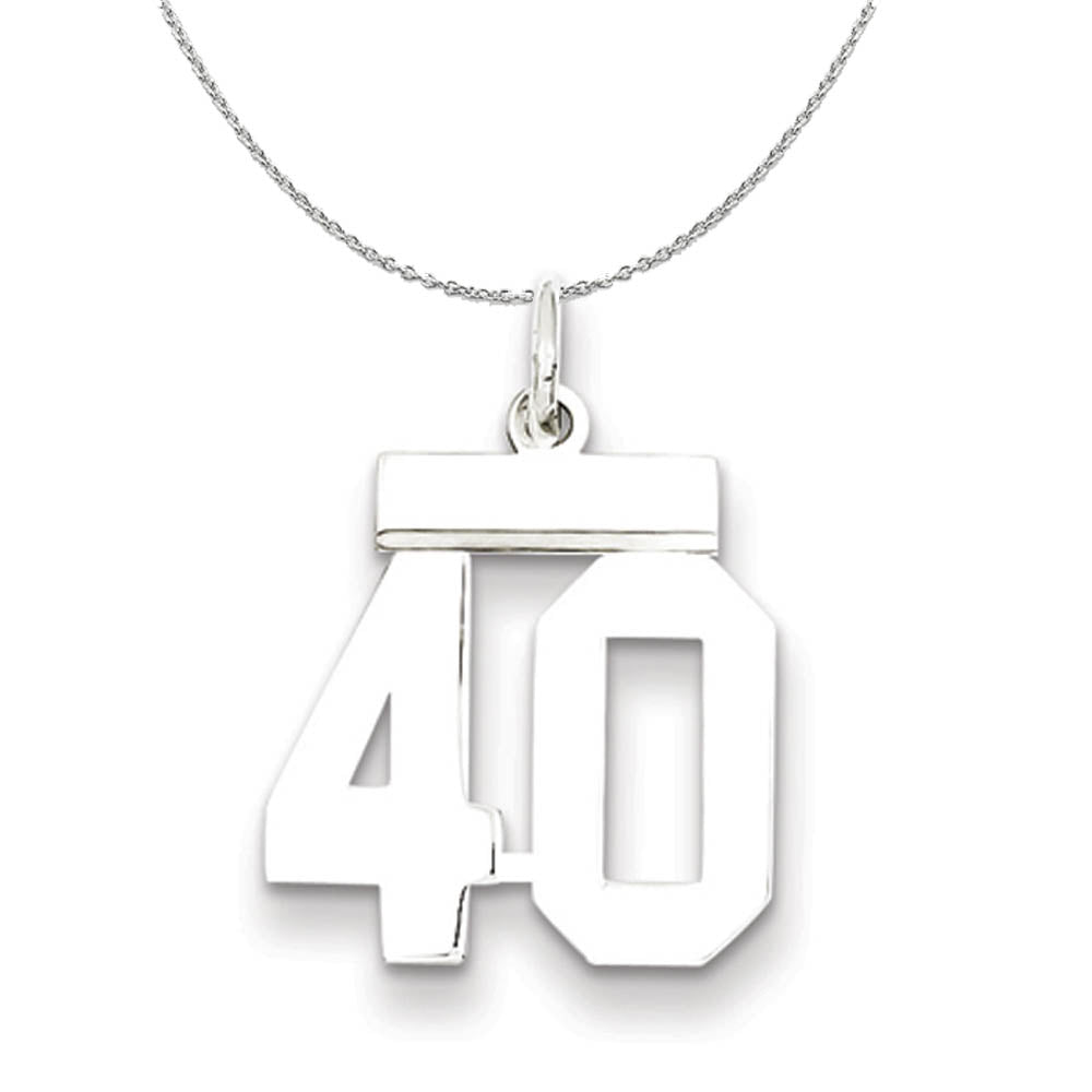 Silver, Athletic Collection Medium Polished Number 40 Necklace, Item N16252 by The Black Bow Jewelry Co.