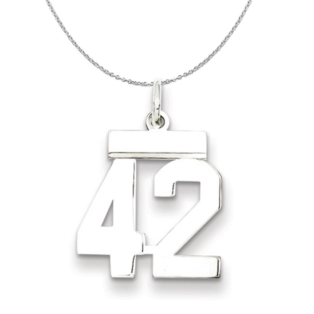 Silver, Athletic Collection Medium Polished Number 42 Necklace, Item N16254 by The Black Bow Jewelry Co.