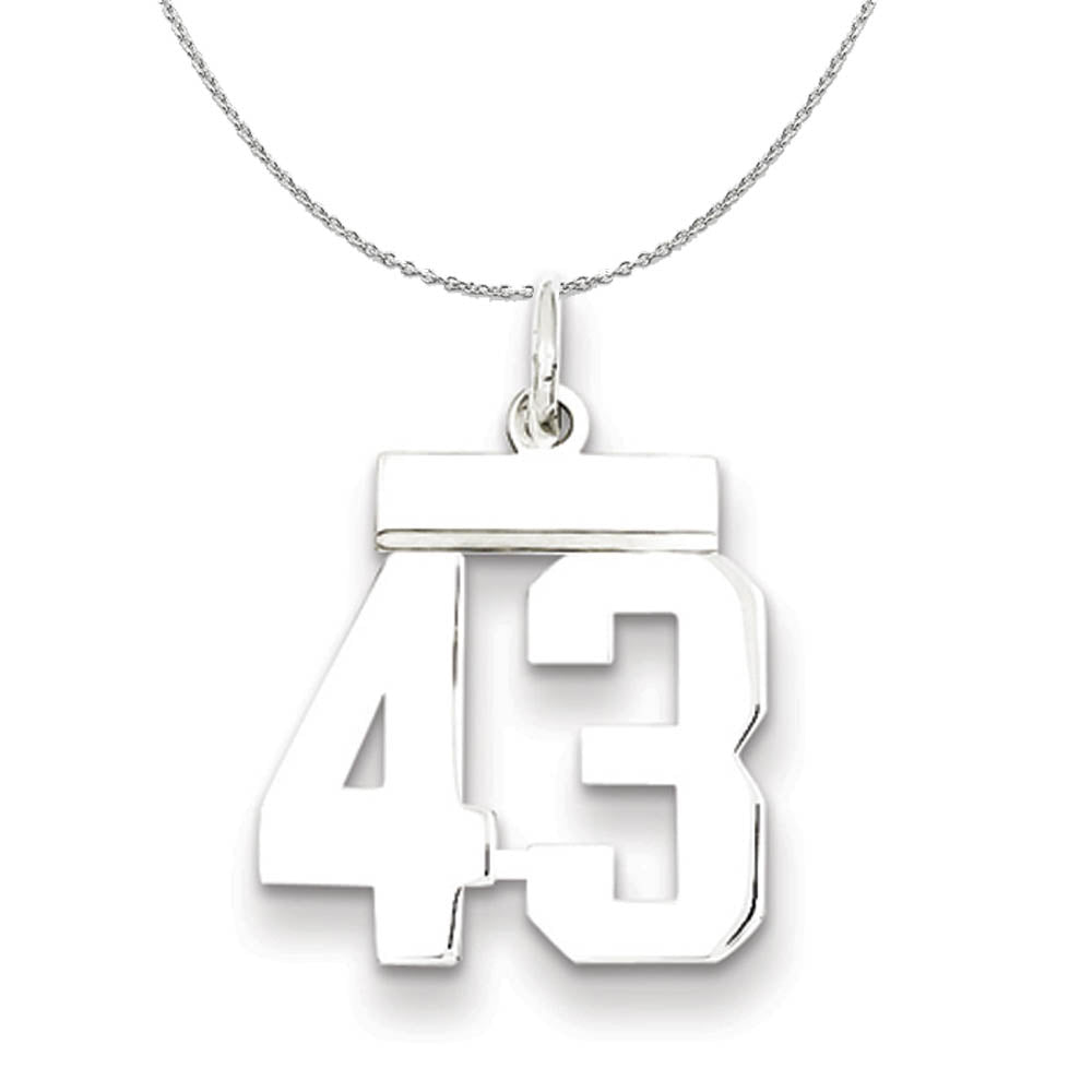 Silver, Athletic Collection Medium Polished Number 43 Necklace, Item N16255 by The Black Bow Jewelry Co.
