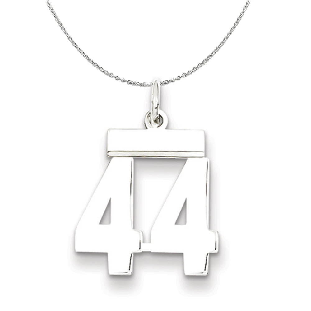Silver, Athletic Collection Medium Polished Number 44 Necklace, Item N16256 by The Black Bow Jewelry Co.