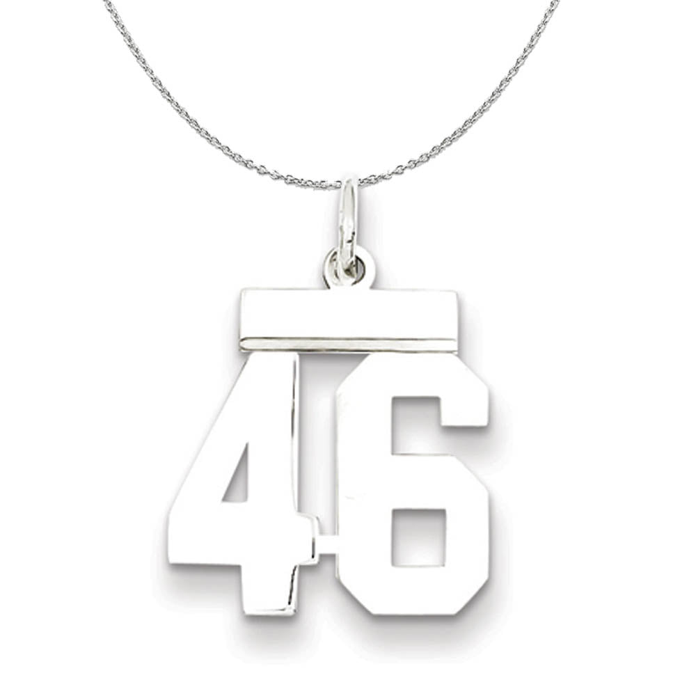 Silver, Athletic Collection Medium Polished Number 46 Necklace, Item N16258 by The Black Bow Jewelry Co.