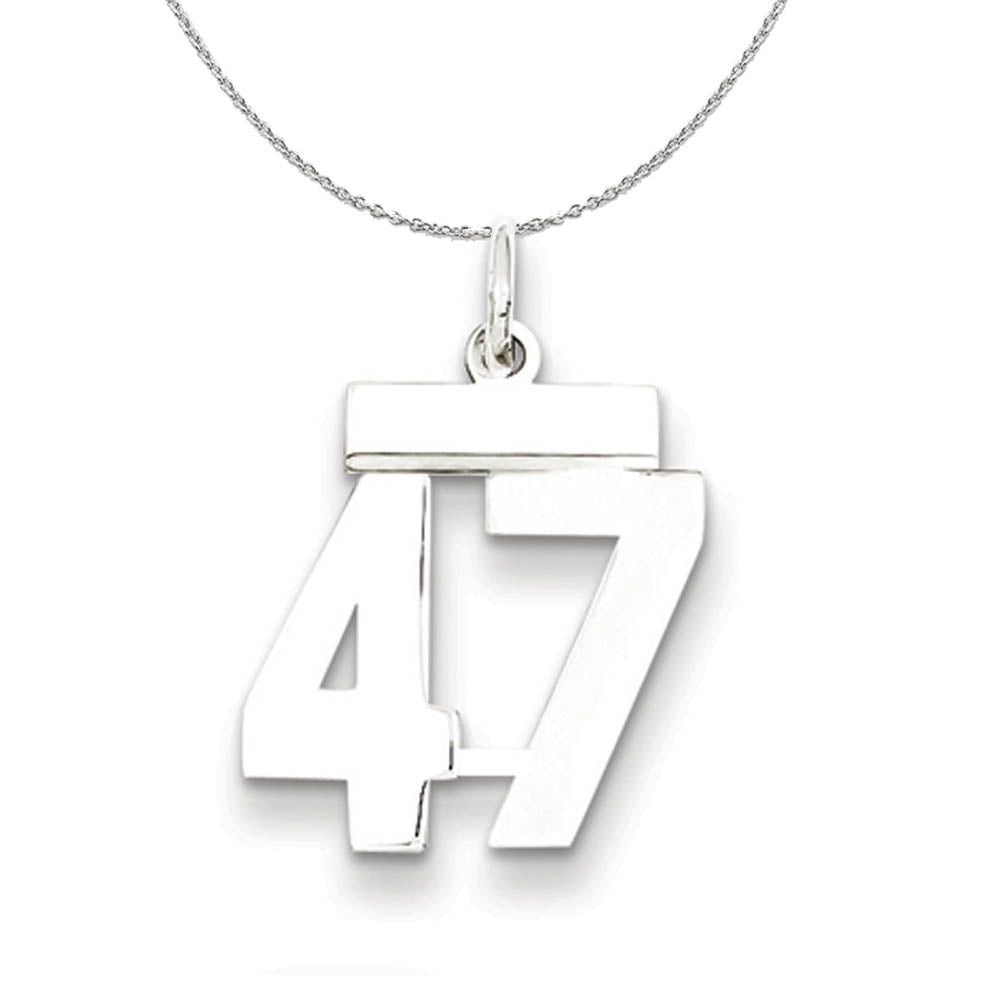 Silver, Athletic Collection Medium Polished Number 47 Necklace, Item N16259 by The Black Bow Jewelry Co.