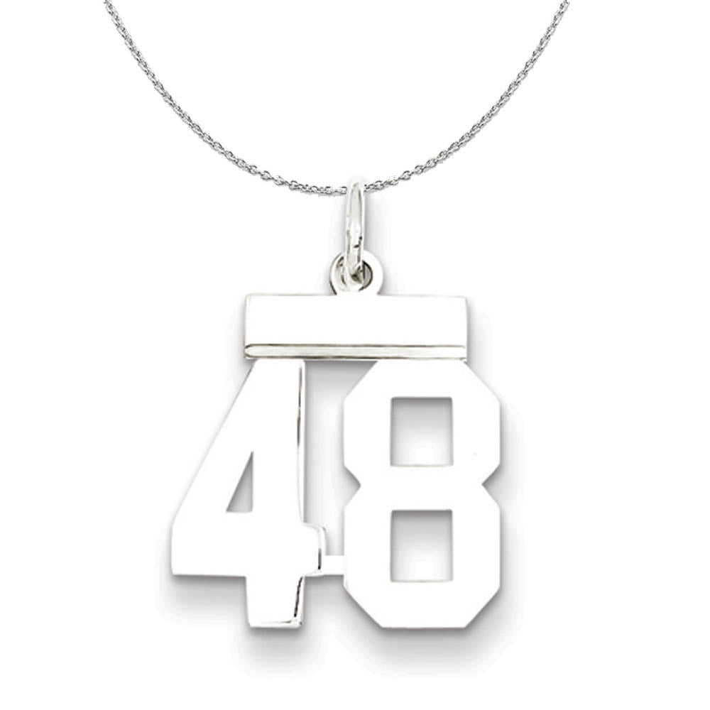 Silver, Athletic Collection Medium Polished Number 48 Necklace, Item N16260 by The Black Bow Jewelry Co.