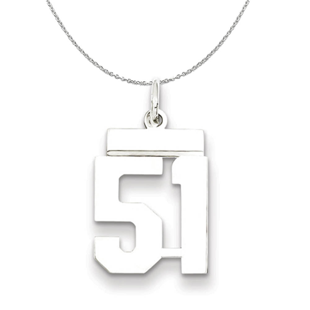 Silver, Athletic Collection Medium Polished Number 51 Necklace, Item N16264 by The Black Bow Jewelry Co.