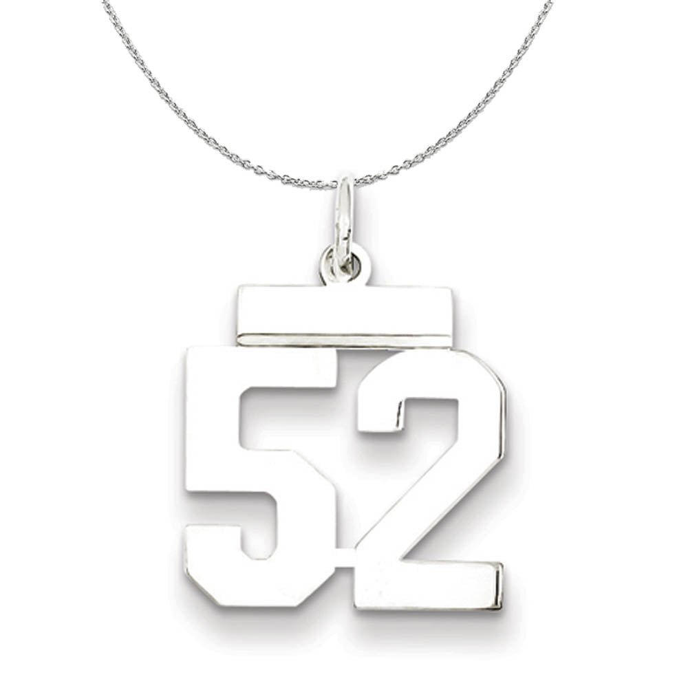Silver, Athletic Collection Medium Polished Number 52 Necklace, Item N16265 by The Black Bow Jewelry Co.