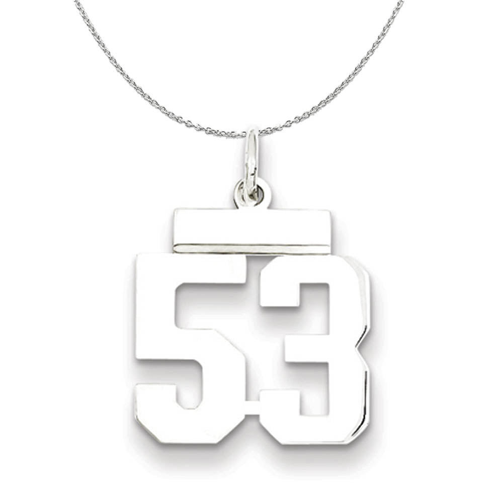 Silver, Athletic Collection Medium Polished Number 53 Necklace, Item N16266 by The Black Bow Jewelry Co.