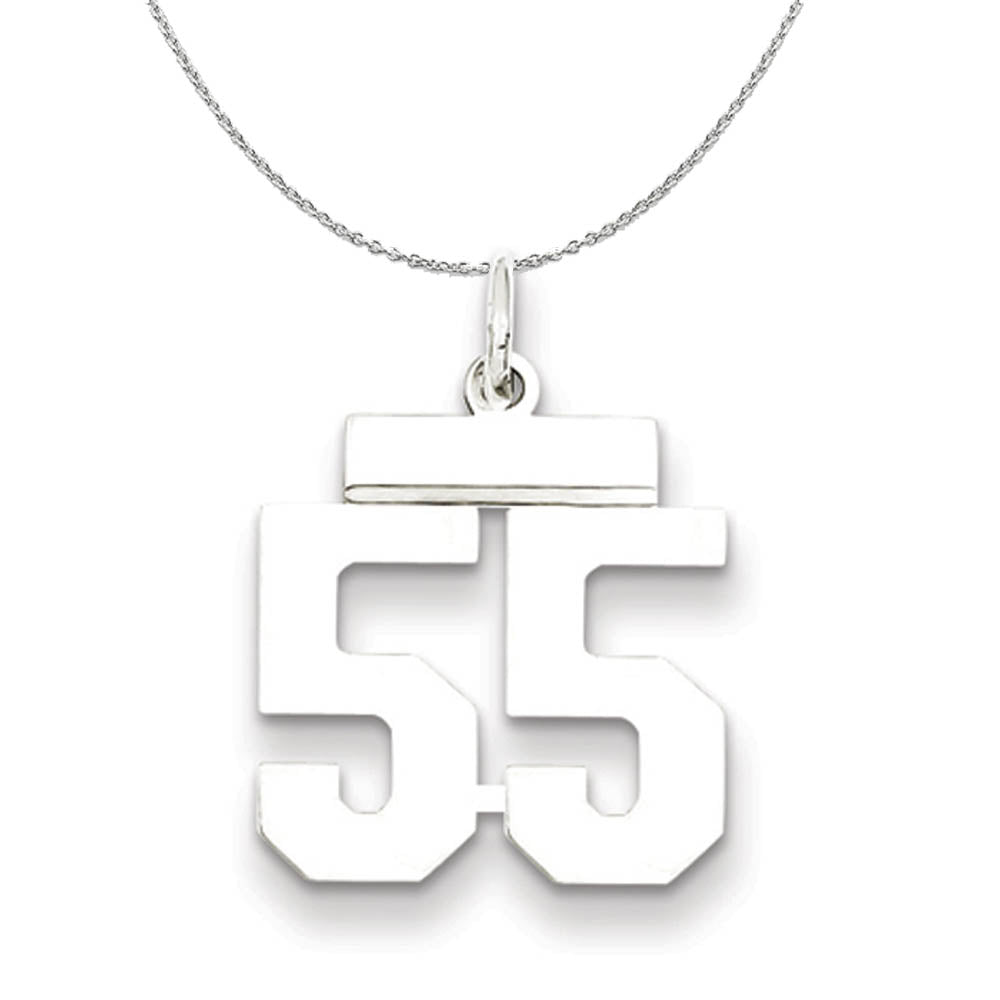 Silver, Athletic Collection Medium Polished Number 55 Necklace, Item N16268 by The Black Bow Jewelry Co.