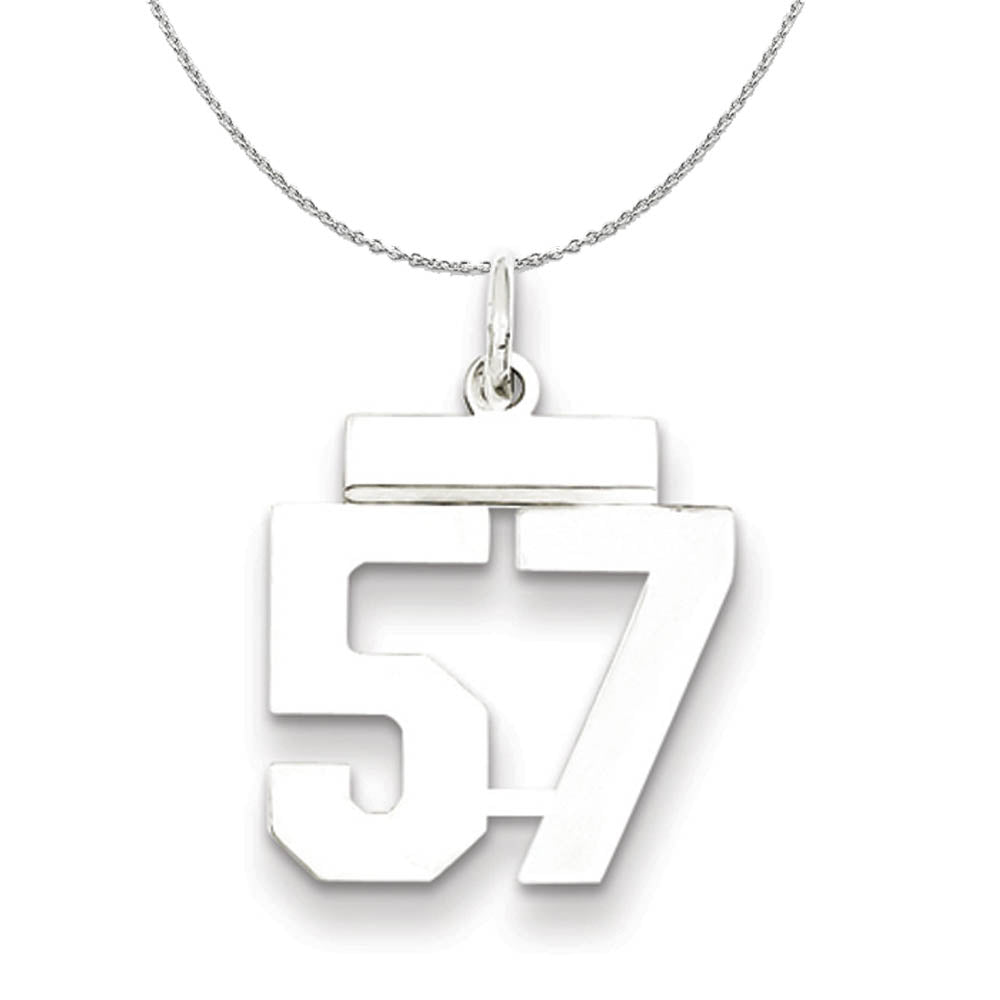Silver, Athletic Collection Medium Polished Number 57 Necklace, Item N16270 by The Black Bow Jewelry Co.