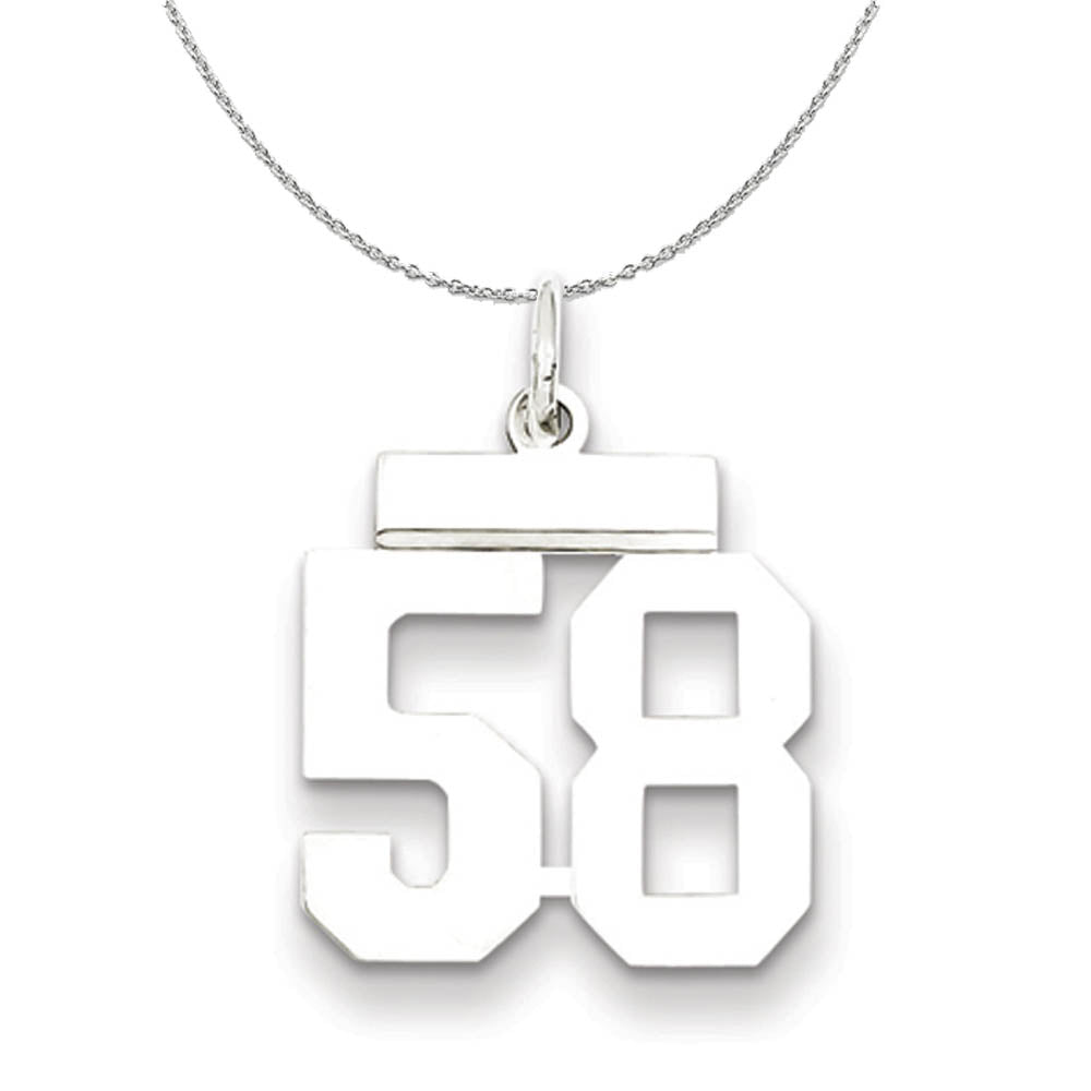 Silver, Athletic Collection Medium Polished Number 58 Necklace, Item N16271 by The Black Bow Jewelry Co.