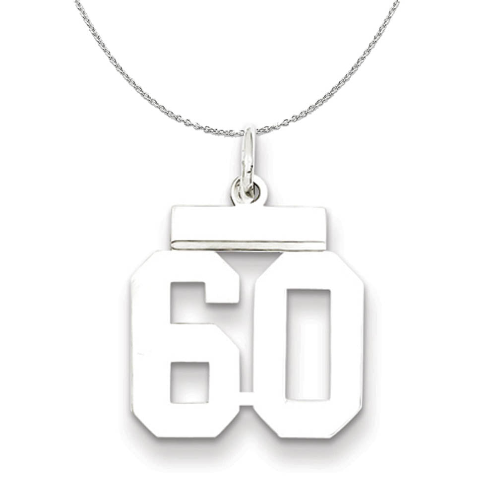 Silver, Athletic Collection Medium Polished Number 60 Necklace, Item N16274 by The Black Bow Jewelry Co.