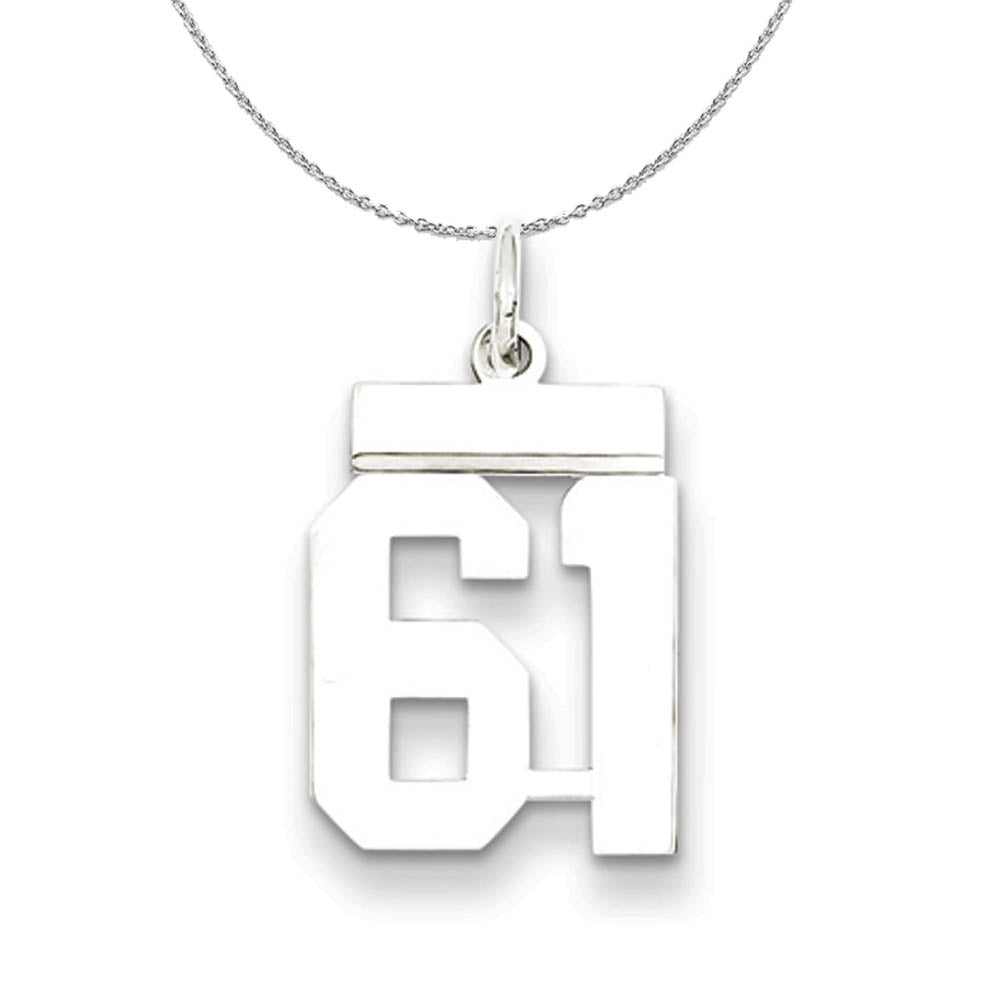 Silver, Athletic Collection Medium Polished Number 61 Necklace, Item N16275 by The Black Bow Jewelry Co.