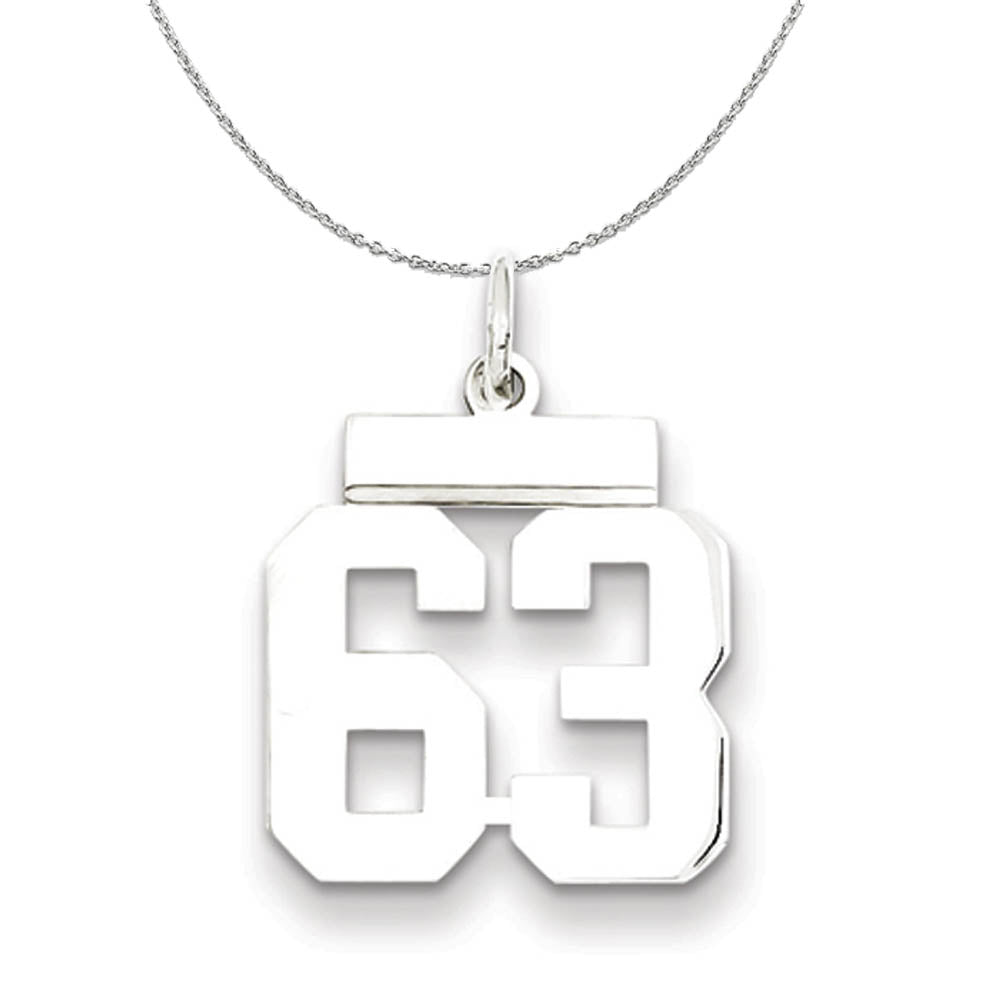 Silver, Athletic Collection Medium Polished Number 63 Necklace, Item N16277 by The Black Bow Jewelry Co.