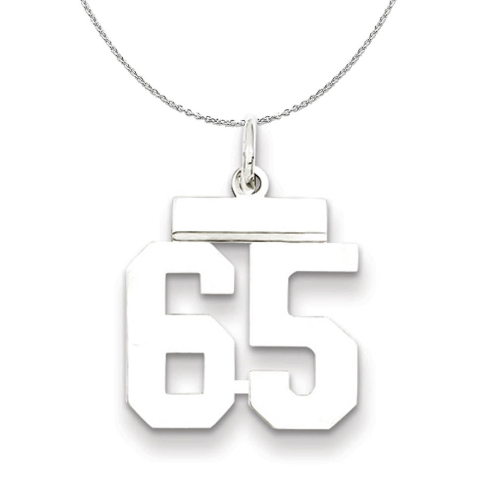 Silver, Athletic Collection Medium Polished Number 65 Necklace, Item N16279 by The Black Bow Jewelry Co.