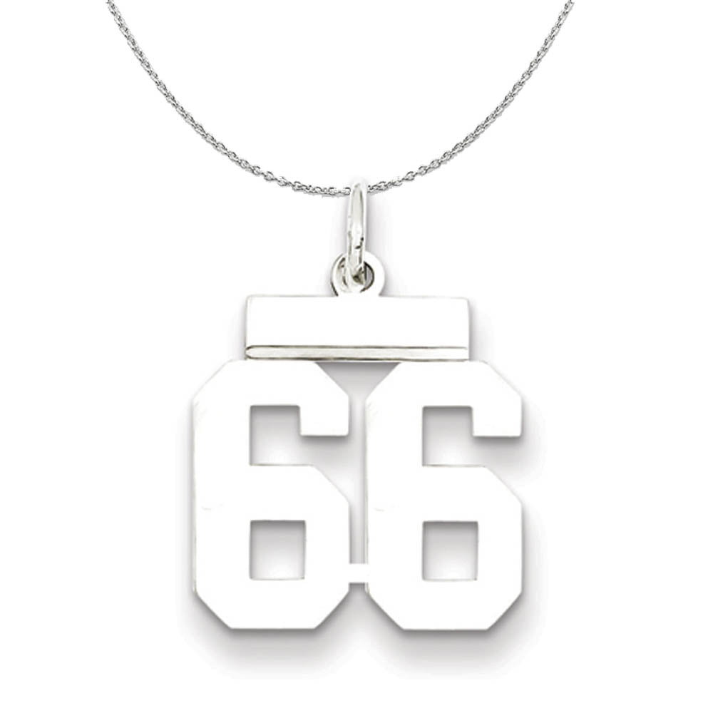 Silver, Athletic Collection Medium Polished Number 66 Necklace, Item N16280 by The Black Bow Jewelry Co.