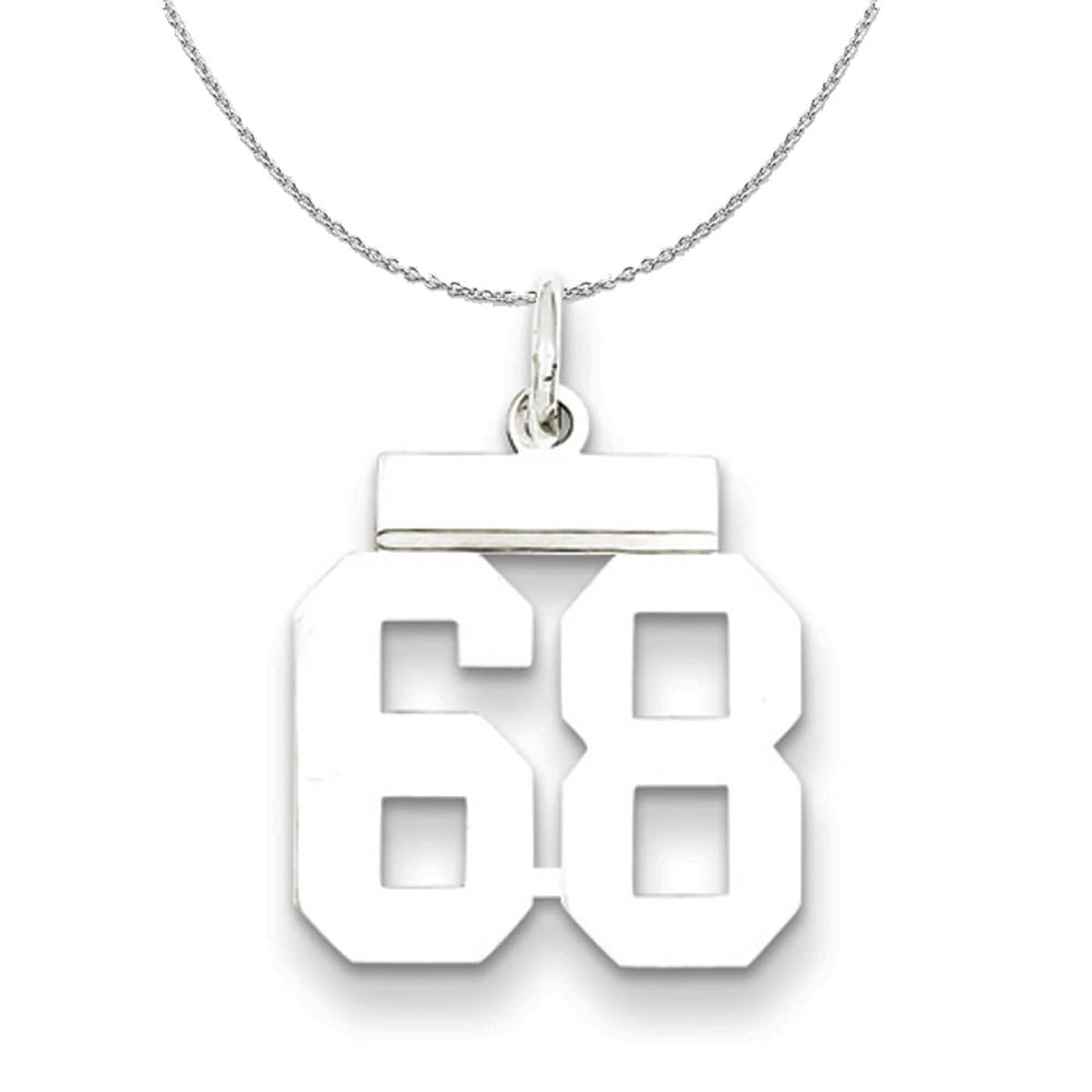 Silver, Athletic Collection Medium Polished Number 68 Necklace, Item N16282 by The Black Bow Jewelry Co.
