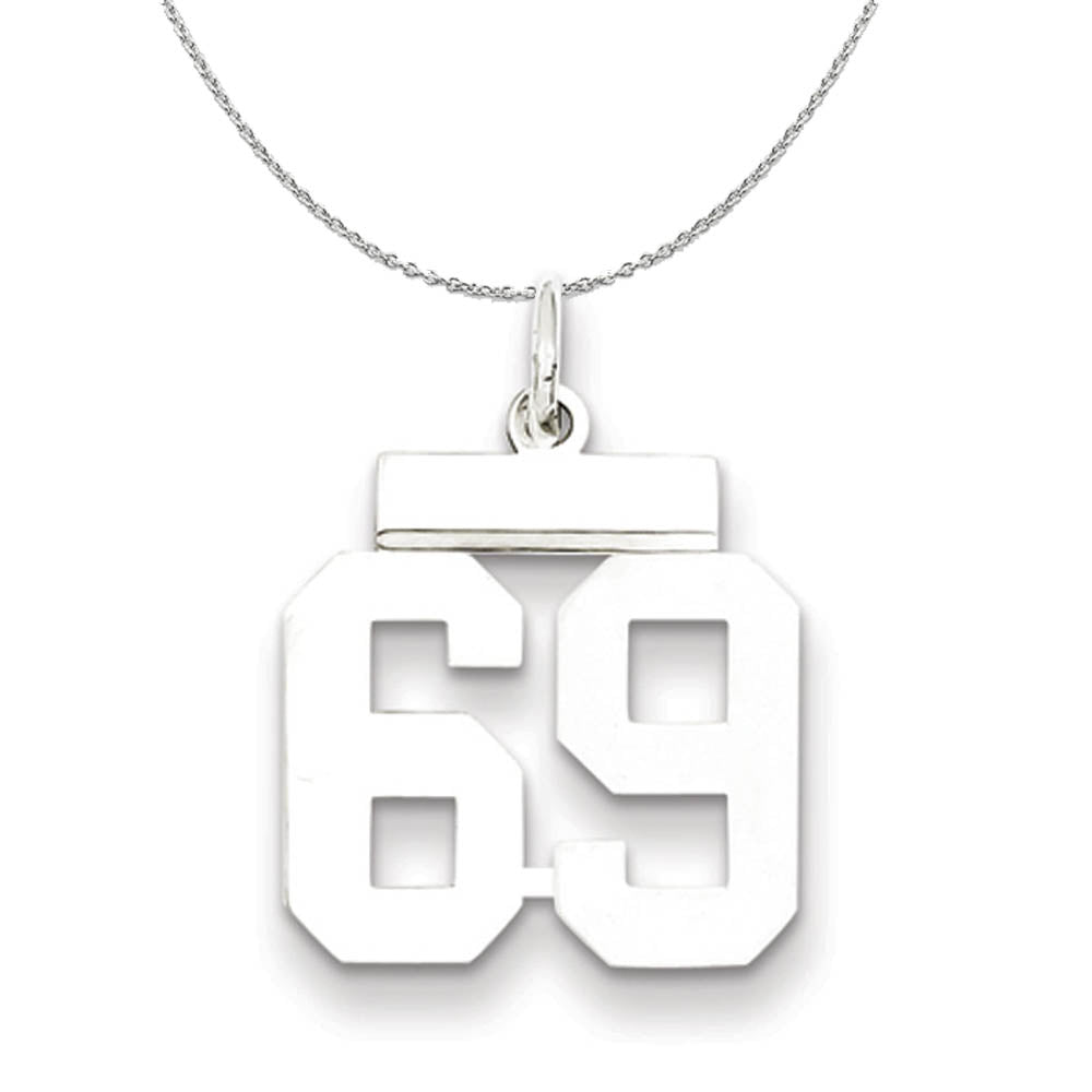 Silver, Athletic Collection Medium Polished Number 69 Necklace, Item N16283 by The Black Bow Jewelry Co.