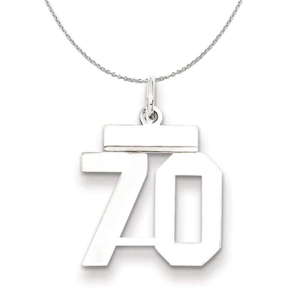 Silver, Athletic Collection Medium Polished Number 70 Necklace, Item N16285 by The Black Bow Jewelry Co.