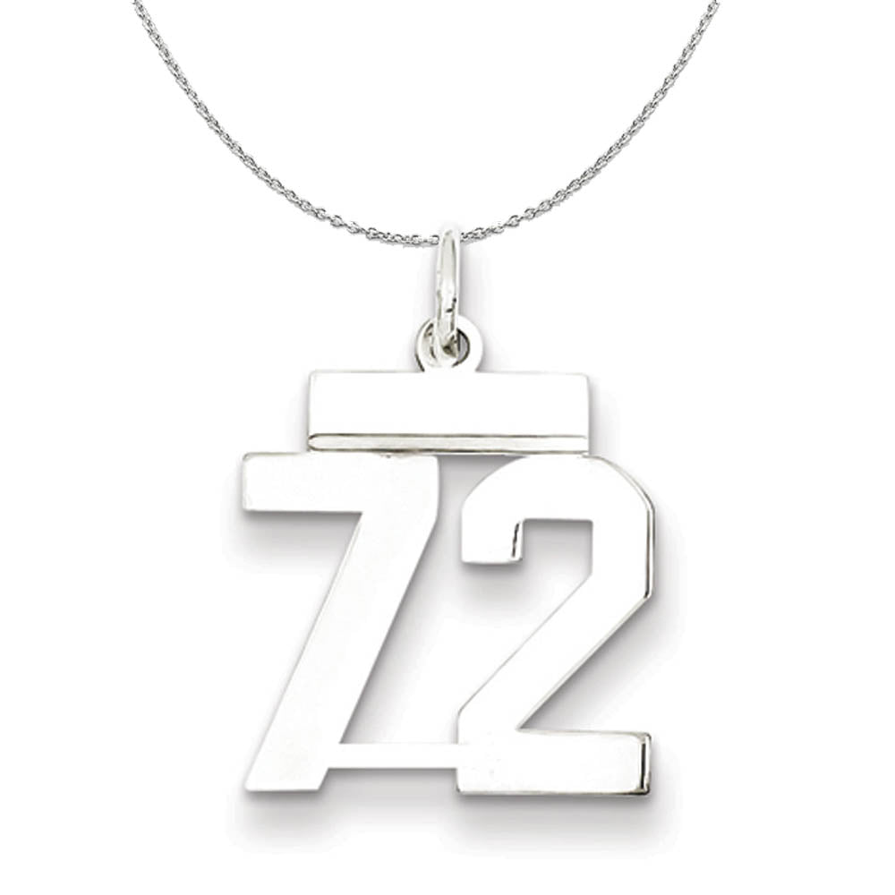 Silver, Athletic Collection Medium Polished Number 72 Necklace, Item N16287 by The Black Bow Jewelry Co.