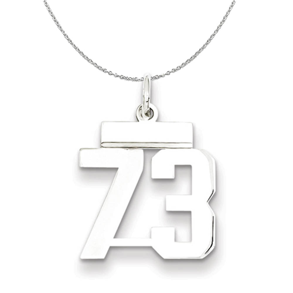 Silver, Athletic Collection Medium Polished Number 73 Necklace, Item N16288 by The Black Bow Jewelry Co.