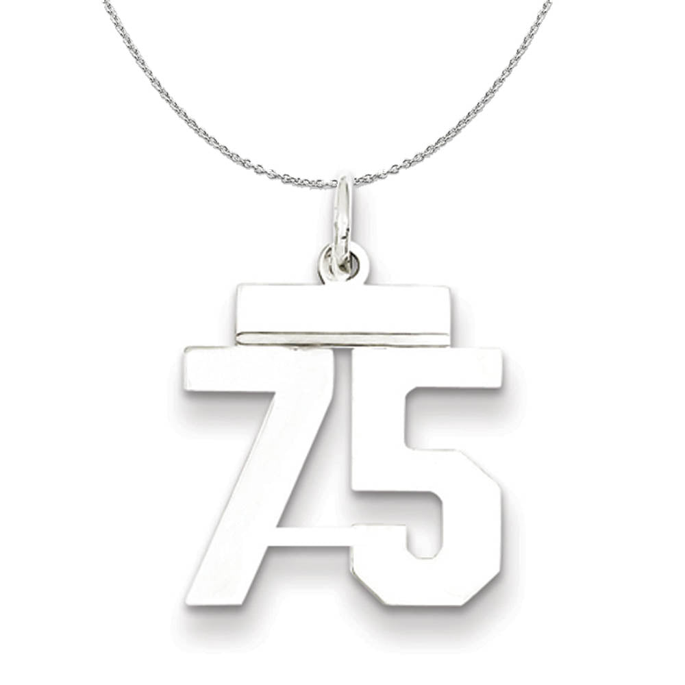 Silver, Athletic Collection Medium Polished Number 75 Necklace, Item N16290 by The Black Bow Jewelry Co.