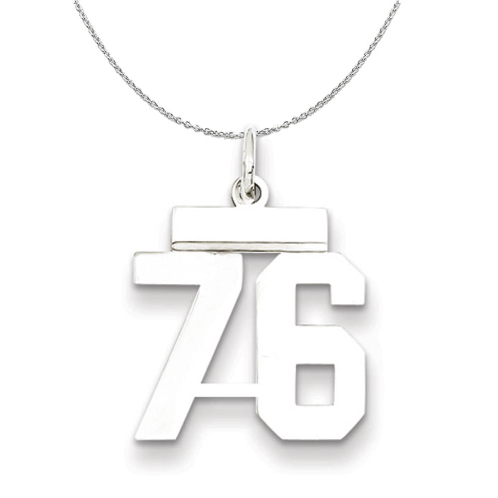 Silver, Athletic Collection Medium Polished Number 76 Necklace, Item N16291 by The Black Bow Jewelry Co.