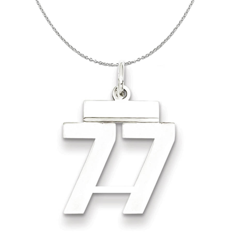 Silver, Athletic Collection Medium Polished Number 77 Necklace, Item N16292 by The Black Bow Jewelry Co.