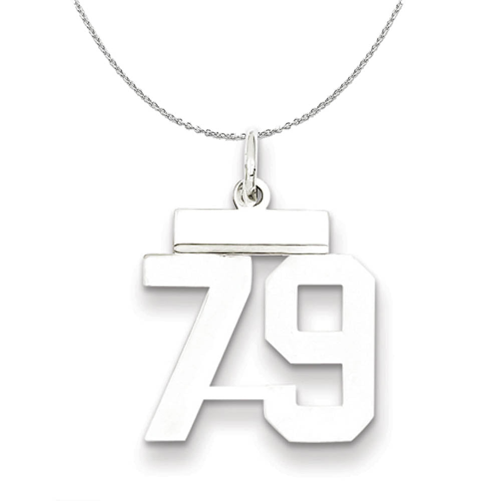 Silver, Athletic Collection Medium Polished Number 79 Necklace, Item N16294 by The Black Bow Jewelry Co.