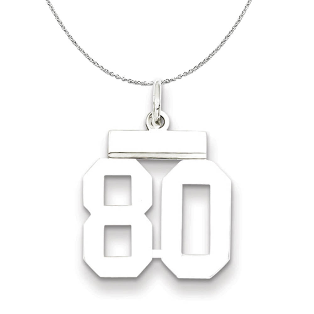 Silver, Athletic Collection Medium Polished Number 80 Necklace, Item N16296 by The Black Bow Jewelry Co.