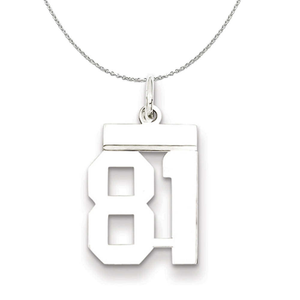 Silver, Athletic Collection Medium Polished Number 81 Necklace, Item N16297 by The Black Bow Jewelry Co.