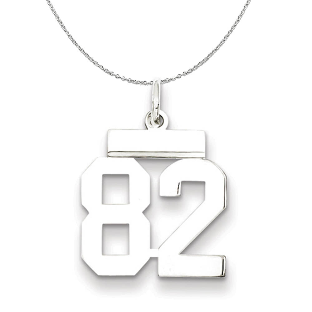 Silver, Athletic Collection Medium Polished Number 82 Necklace, Item N16298 by The Black Bow Jewelry Co.