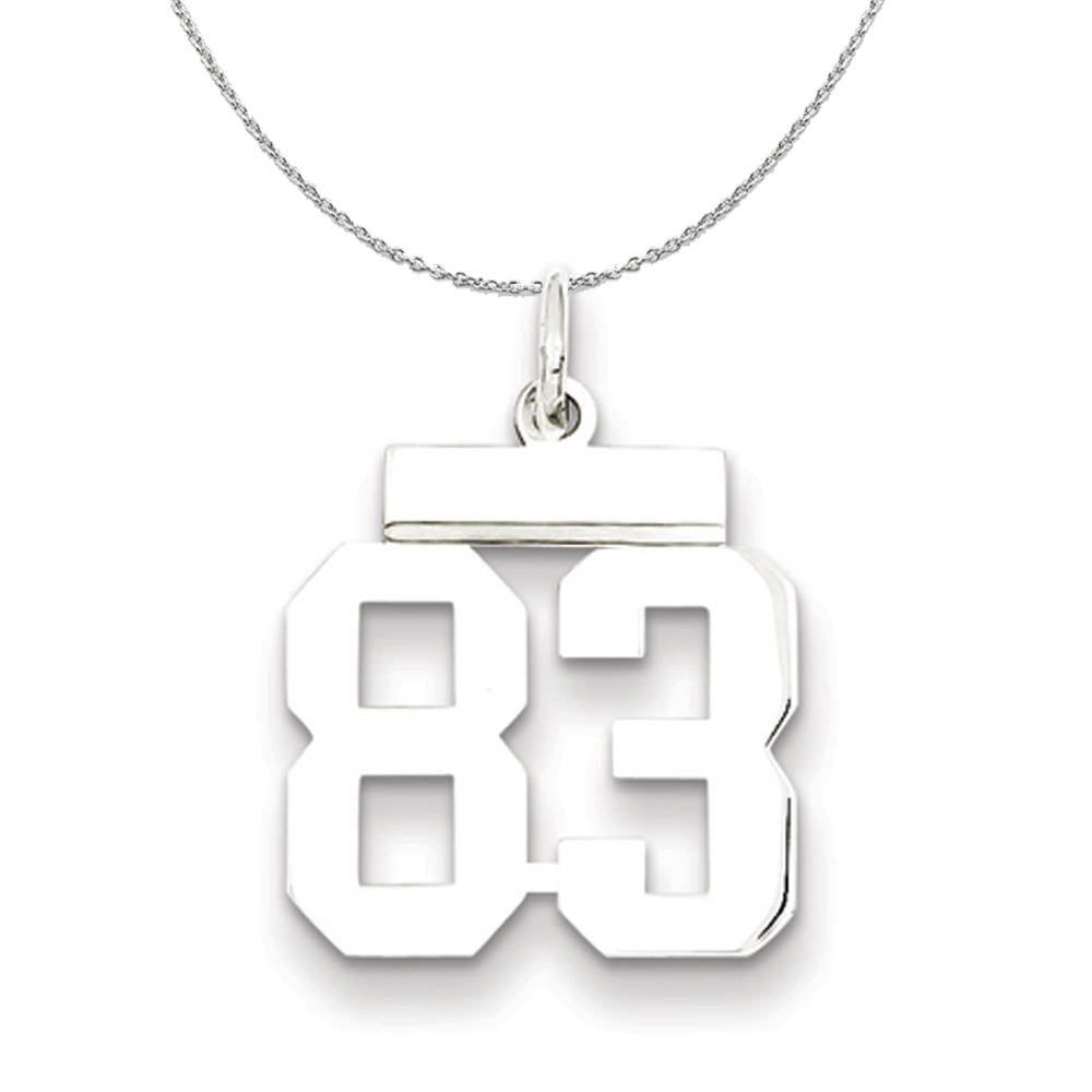 Silver, Athletic Collection Medium Polished Number 83 Necklace, Item N16299 by The Black Bow Jewelry Co.