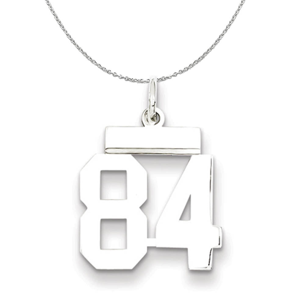 Silver, Athletic Collection Medium Polished Number 84 Necklace, Item N16300 by The Black Bow Jewelry Co.