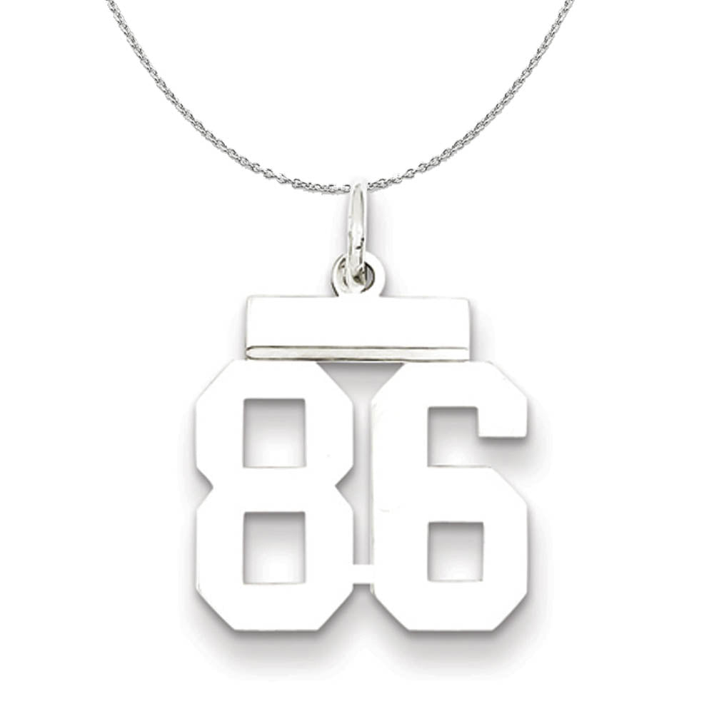 Silver, Athletic Collection Medium Polished Number 86 Necklace, Item N16302 by The Black Bow Jewelry Co.