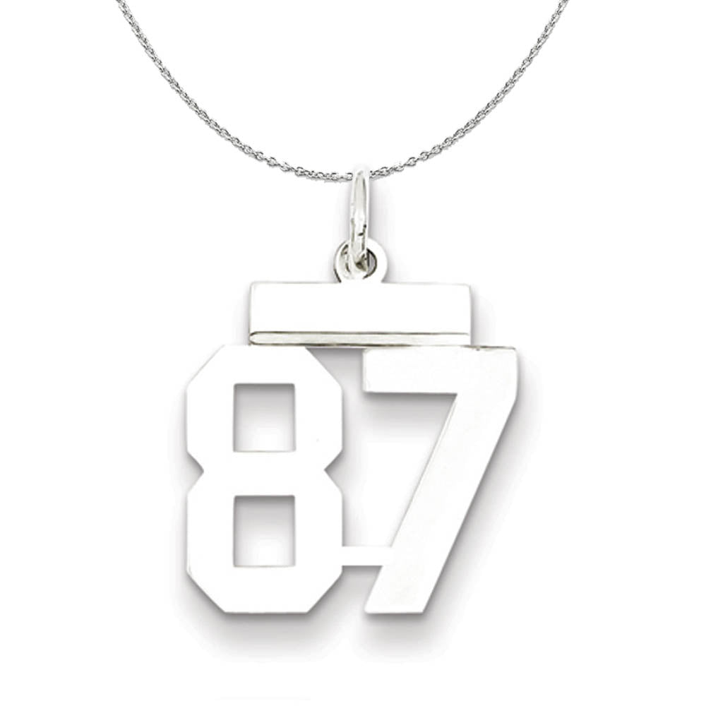 Silver, Athletic Collection Medium Polished Number 87 Necklace, Item N16303 by The Black Bow Jewelry Co.