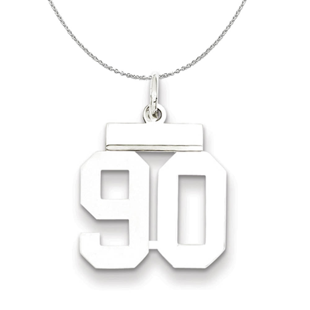 Silver, Athletic Collection Medium Polished Number 90 Necklace, Item N16307 by The Black Bow Jewelry Co.